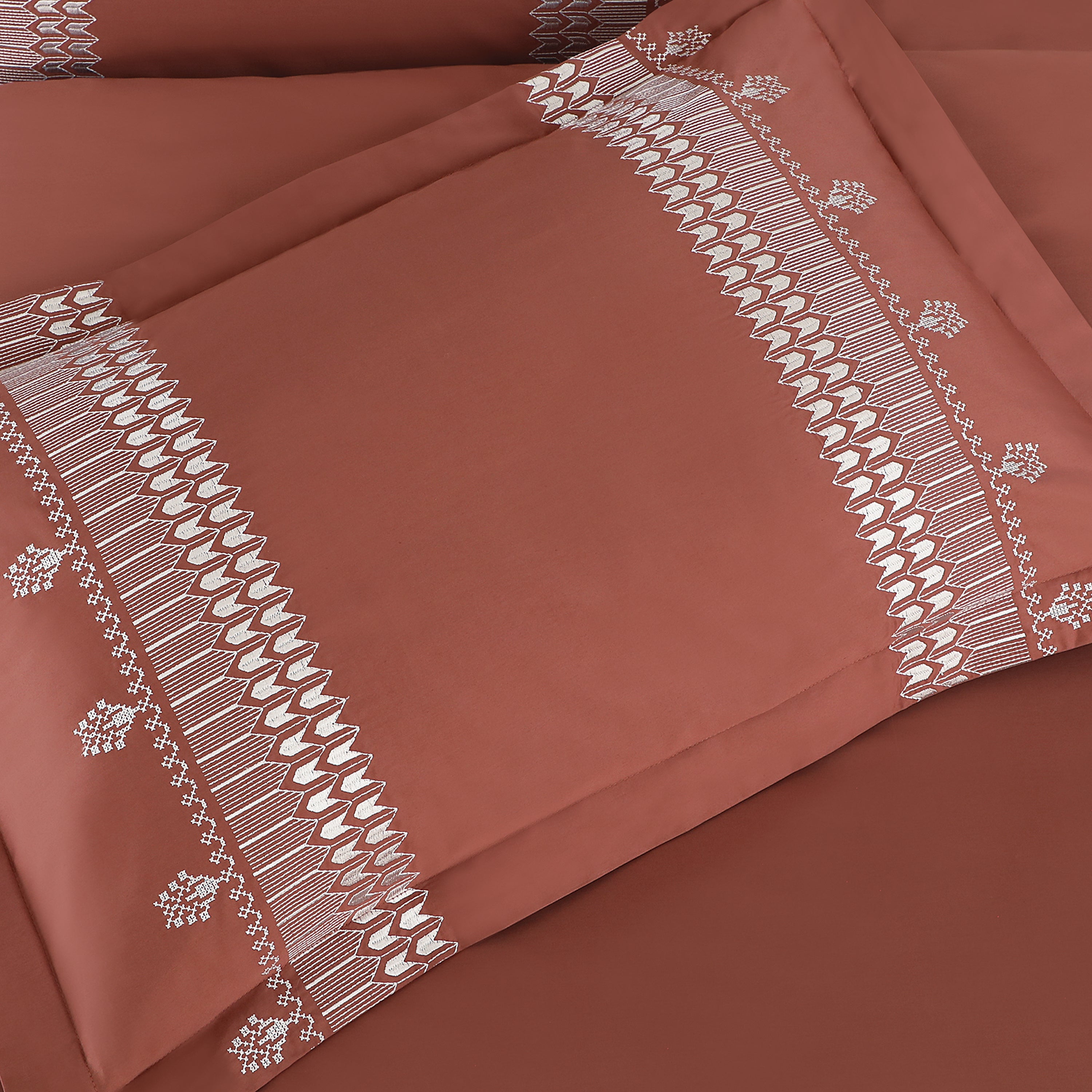 Malako Luxe Collection: 550 TC Cedar & Almond Beige Premium Embroidered Bedding