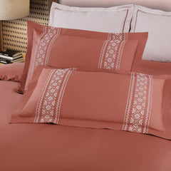 Malako Luxe Collection: 550 TC Cedar & Almond Beige Premium Embroidered Bedding