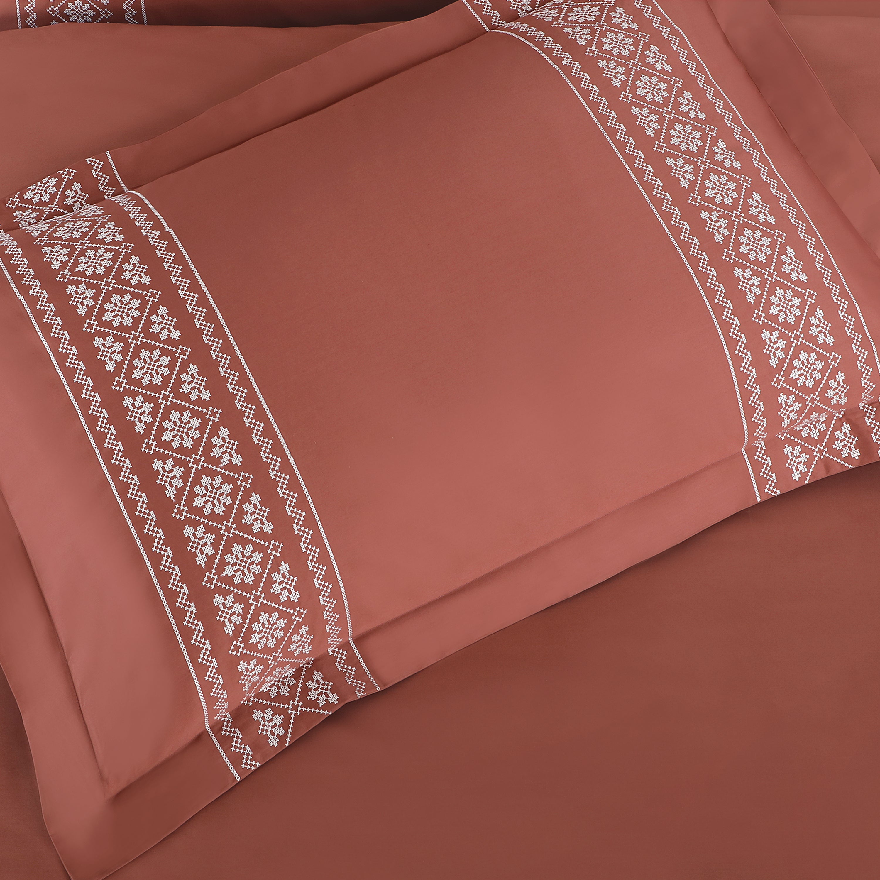 Malako Luxe Collection: 550 TC Cedar & Almond Beige Premium Embroidered Bedding