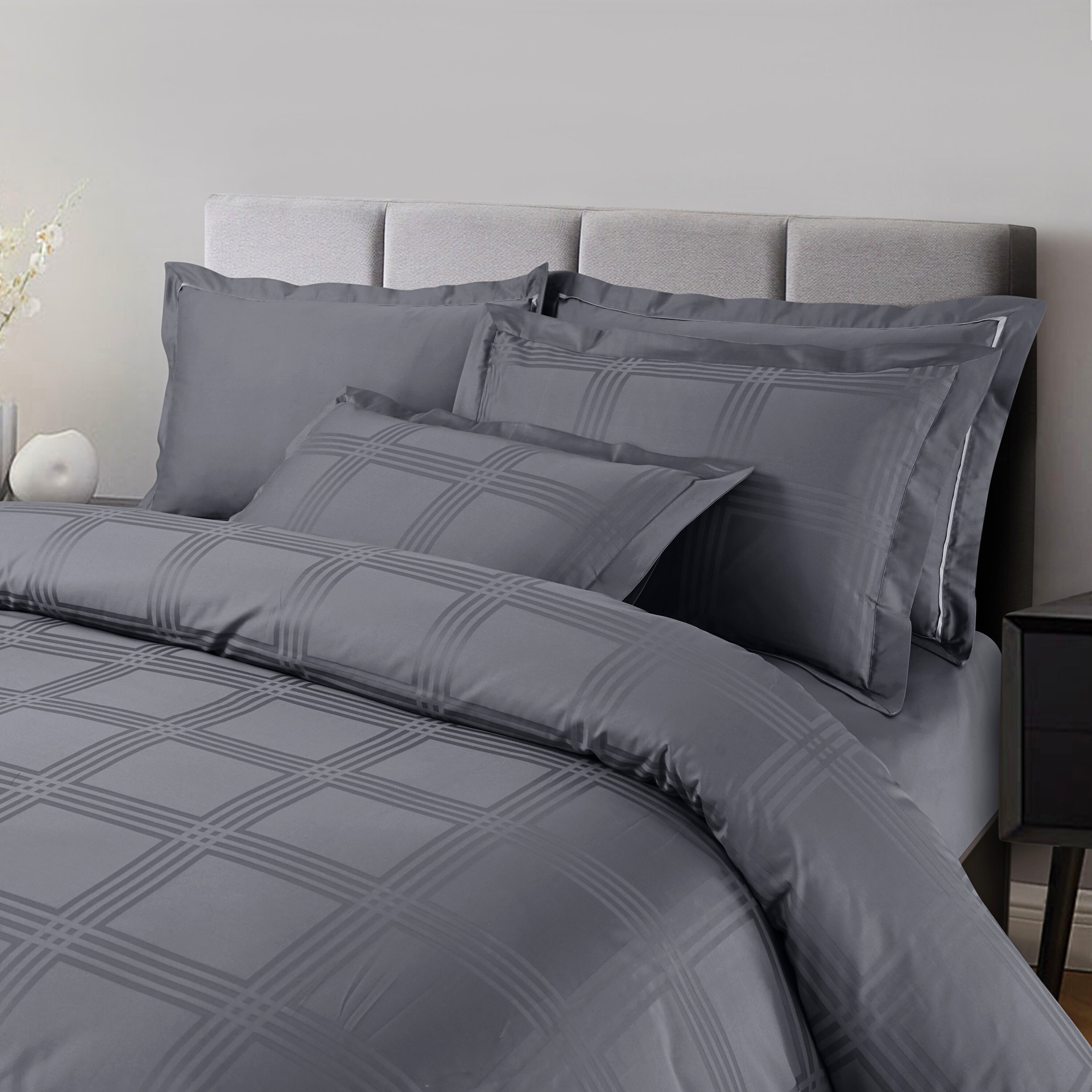 Malako Amalfi Jacquard Checkered 550 TC 100% Cotton King Size Bedding