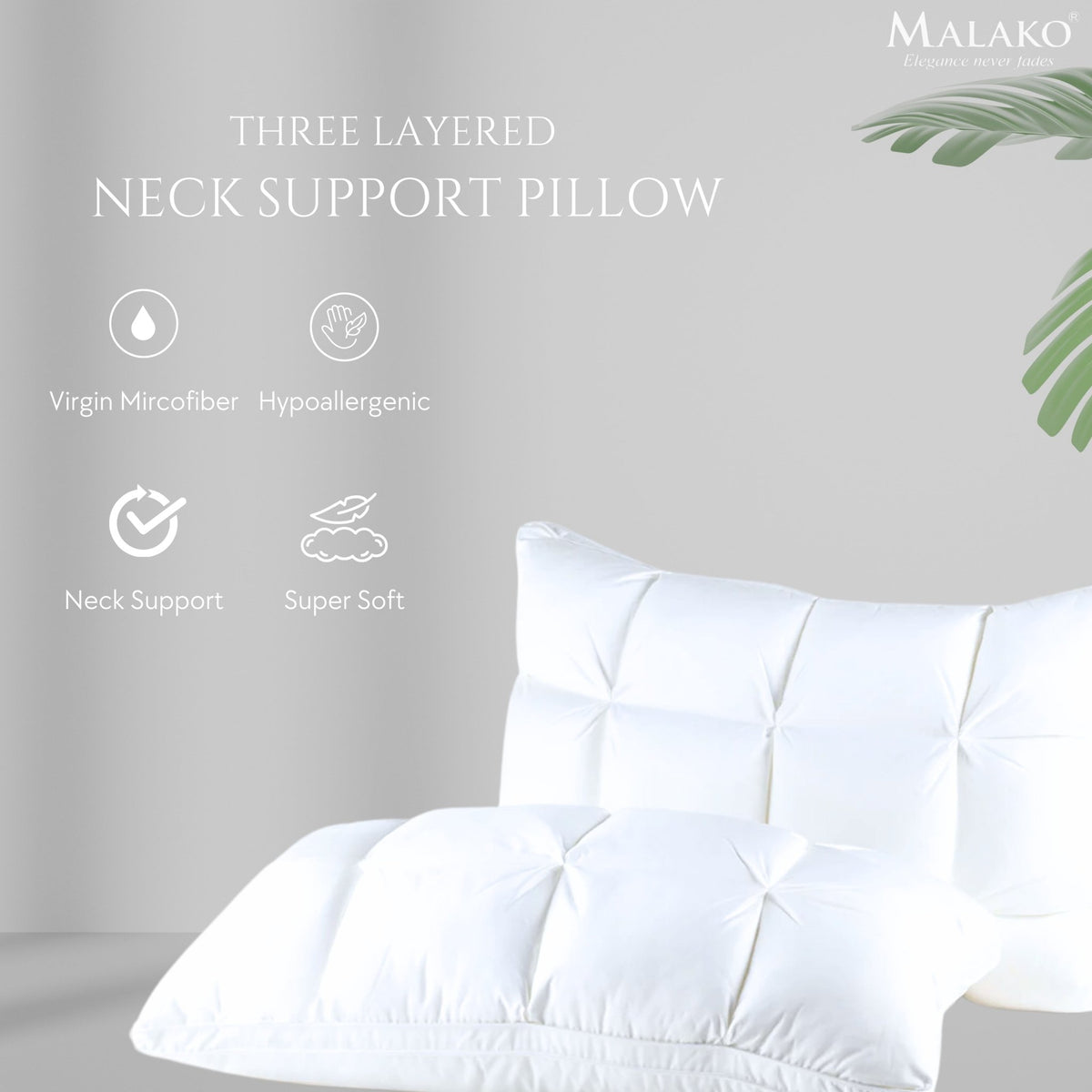 Malako 3 Layered Neck Support Microfibre Pillow - MALAKO