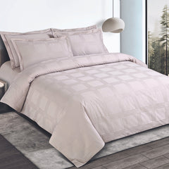 Malako Amalfi Jacquard Almond Beige Checks 550 TC 100% Cotton King Size Bedding - MALAKO