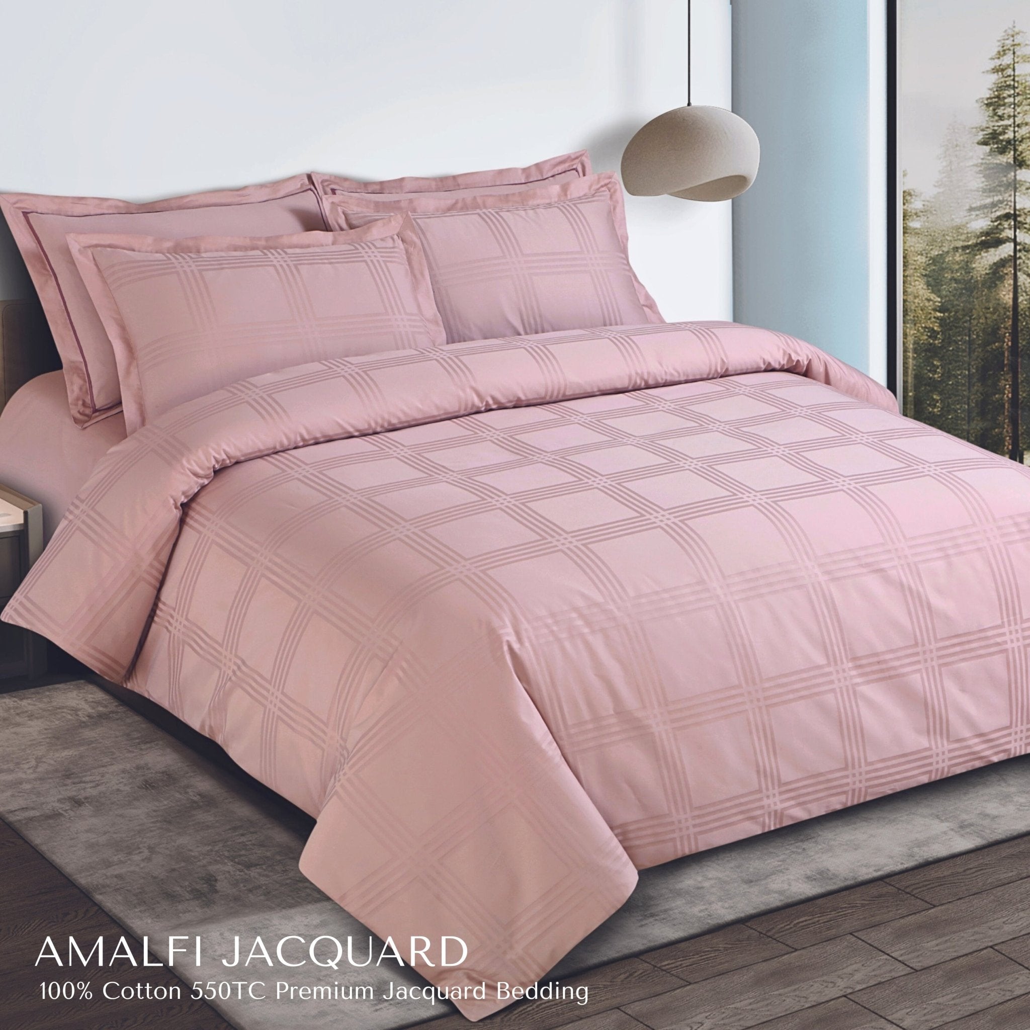 Malako Amalfi Jacquard Blush Pink Checks 550 TC 100% Cotton King Size Bedding - MALAKO