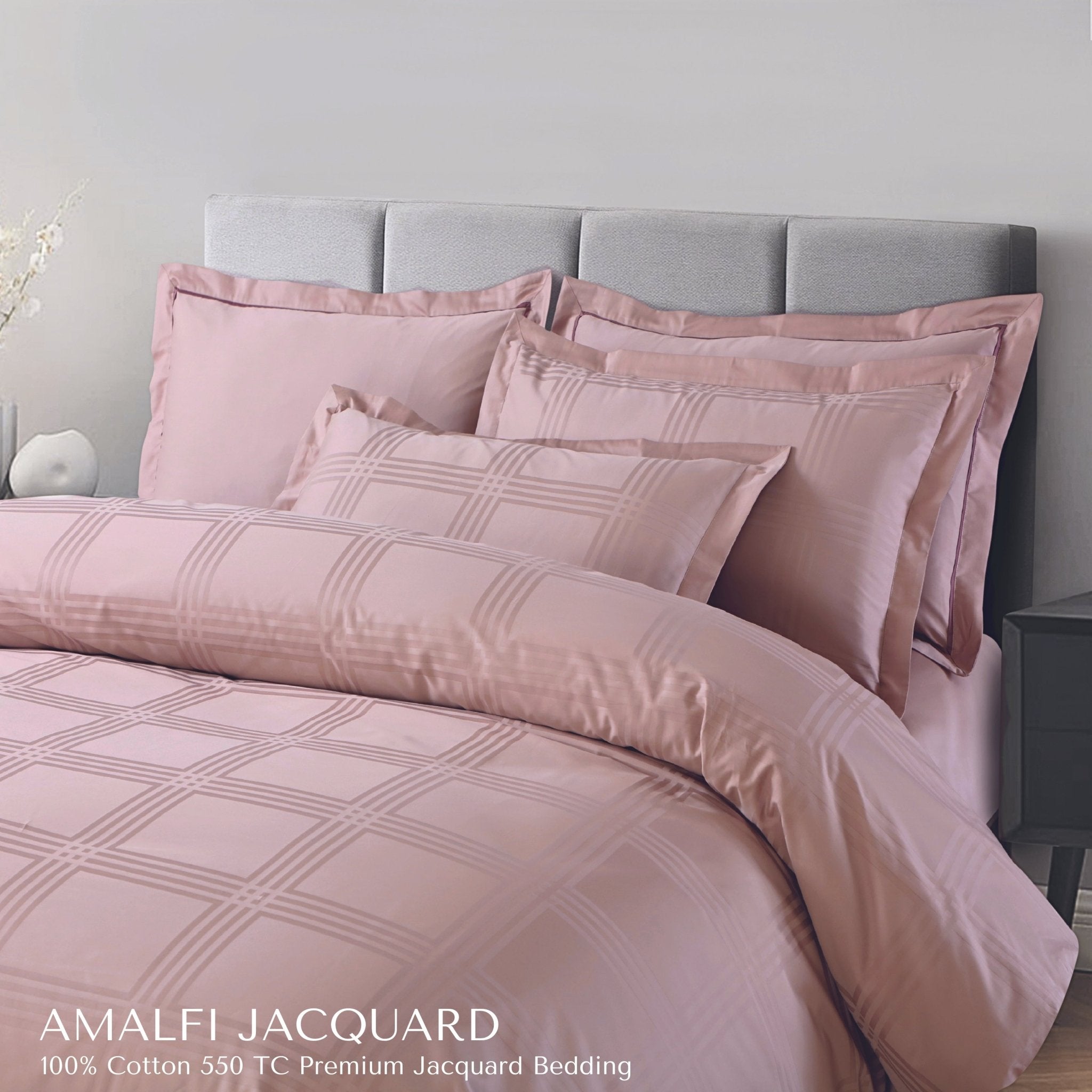 Malako Amalfi Jacquard Blush Pink Checks 550 TC 100% Cotton King Size Bedding - MALAKO