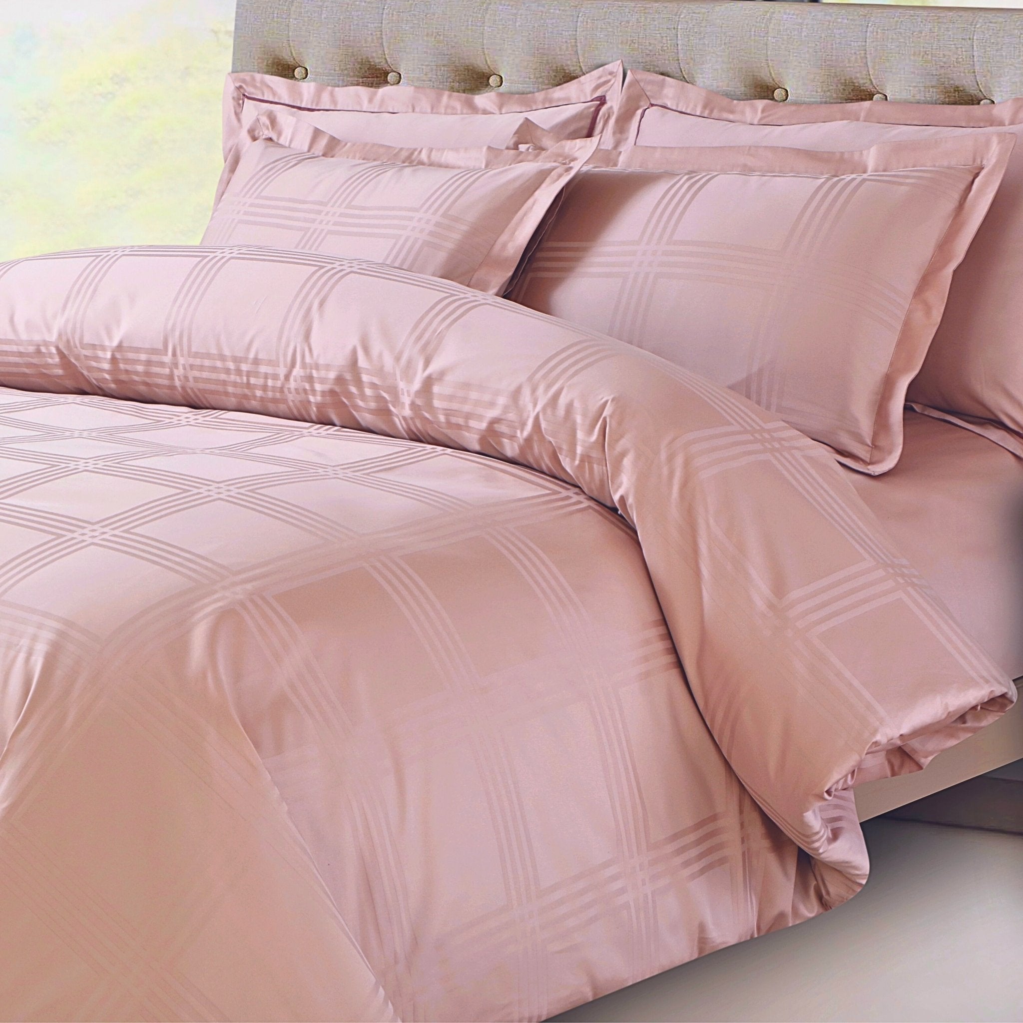 Malako Amalfi Jacquard Blush Pink Checks 550 TC 100% Cotton King Size Bedding - MALAKO