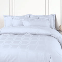 Malako Amalfi Jacquard Brilliant White Checks 550 TC 100% Cotton King Size Bedding - MALAKO