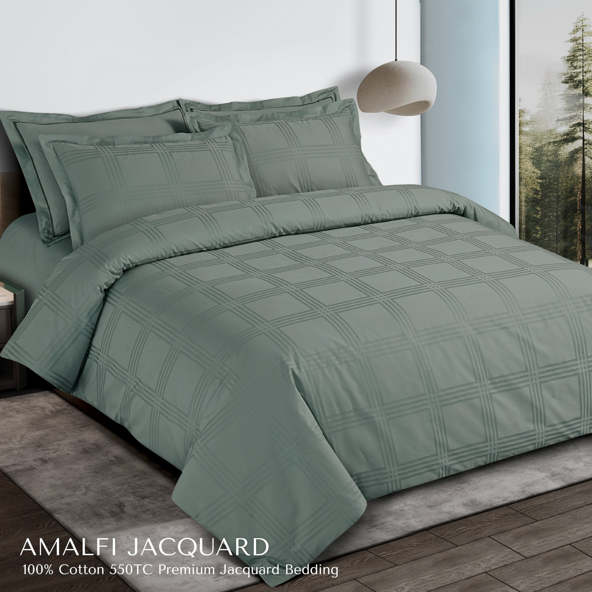 Malako Amalfi Jacquard Checkered 550 TC 100% Cotton King Size Bedding - MALAKO