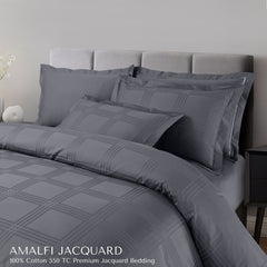 Malako Amalfi Jacquard Grey Checks 550 TC 100% Cotton King Size Bedding - MALAKO