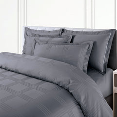 Malako Amalfi Jacquard Grey Checks 550 TC 100% Cotton King Size Bedding - MALAKO