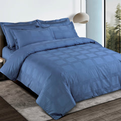 Malako Amalfi Jacquard Legion Blue Checks 550 TC 100% Cotton King Size Bedding - MALAKO