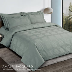 Malako Amalfi Jacquard Olive Green Checks 550 TC 100% Cotton King Size Bedding - MALAKO