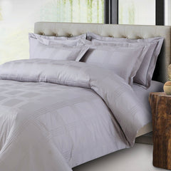 Malako Amalfi Jacquard Silver Grey Checks 550 TC 100% Cotton King Size Bedding - MALAKO