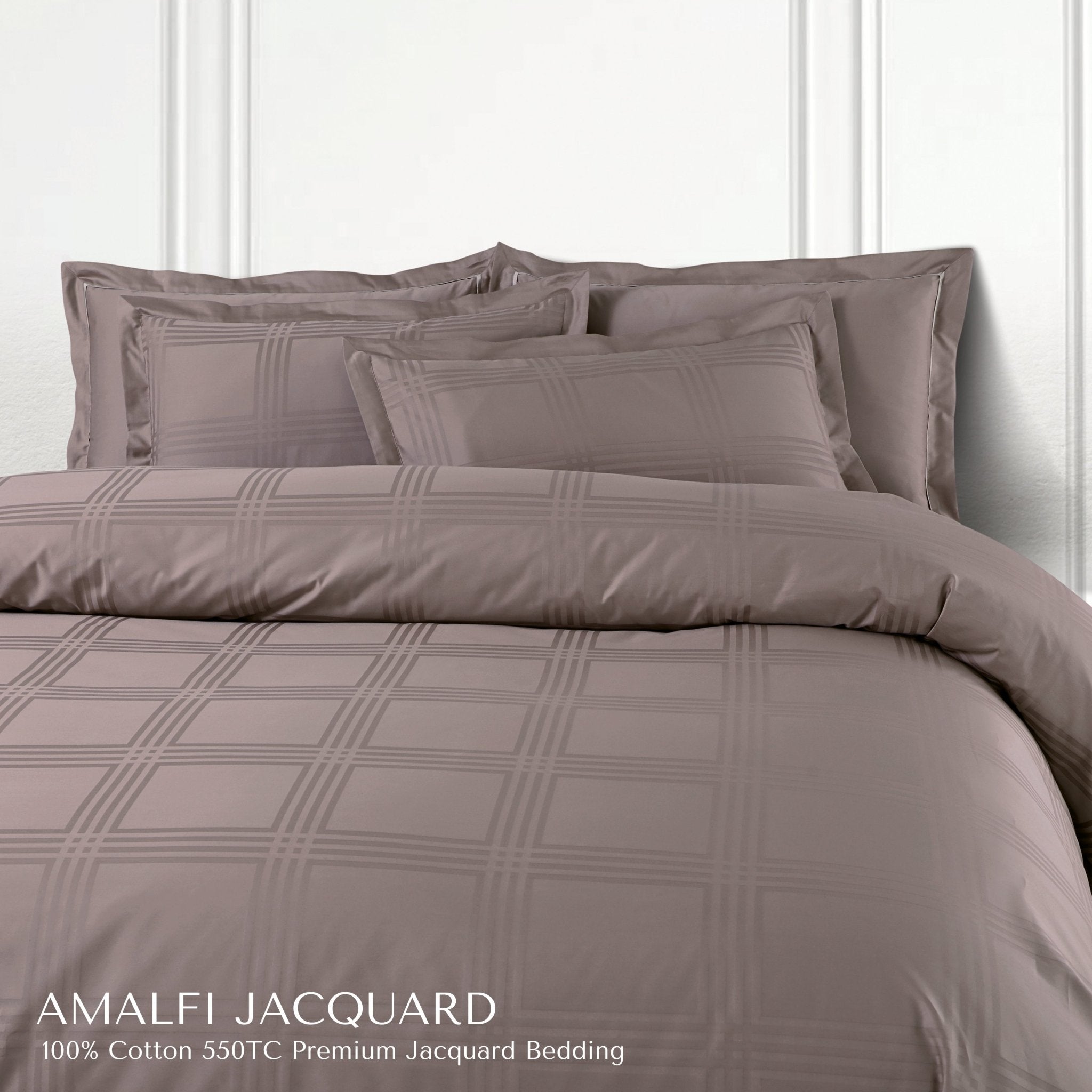 Malako Amalfi Jacquard Taupe Brown Checks 550 TC 100% Cotton King Size Bedding - MALAKO