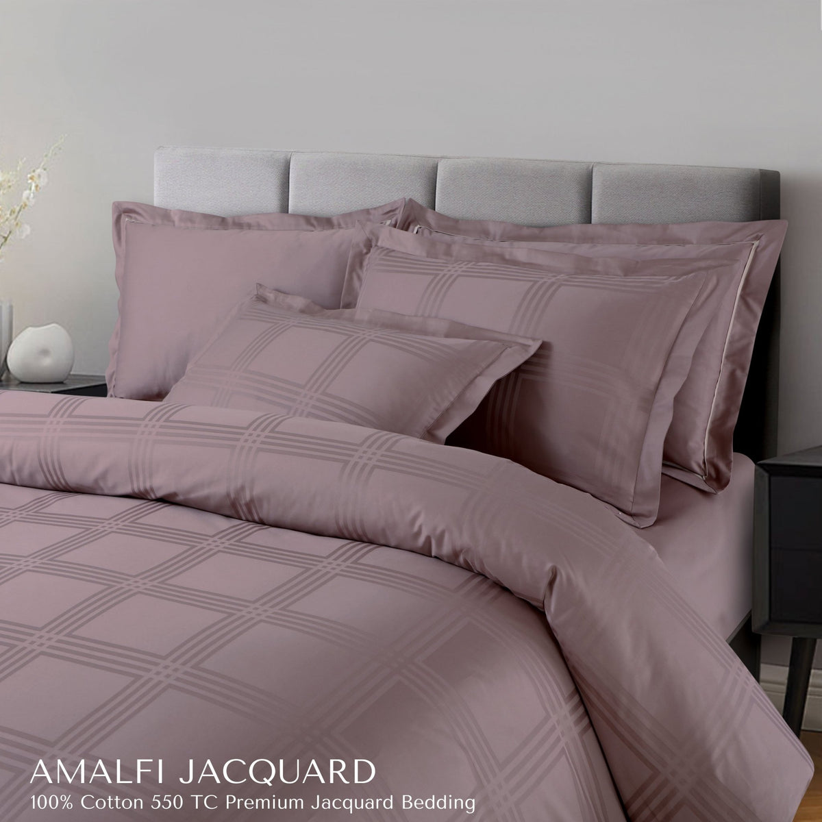 Malako Amalfi Jacquard Wine Checks 550 TC 100% Cotton King Size Bedding - MALAKO