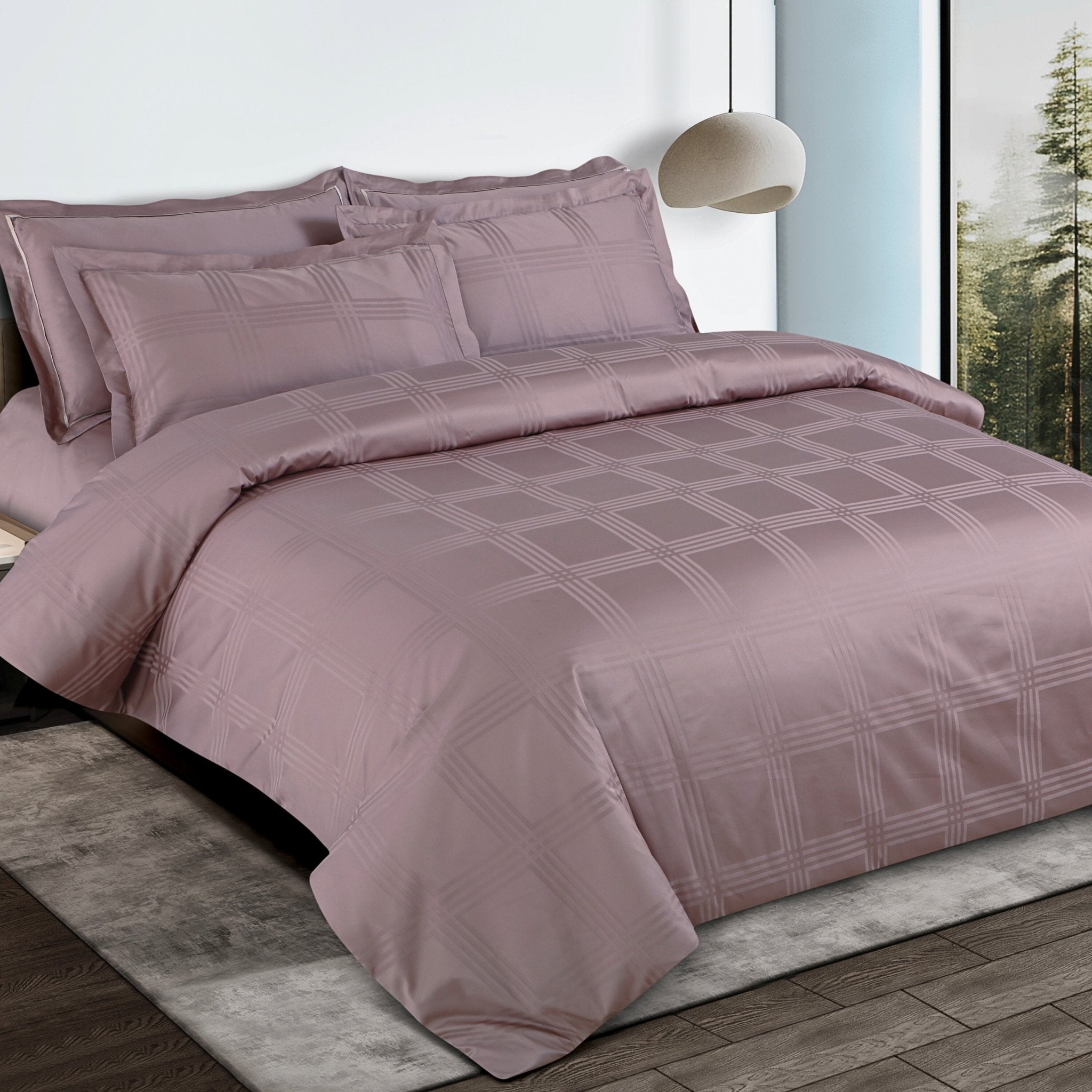 Malako Amalfi Jacquard Wine Checks 550 TC 100% Cotton King Size Bedding - MALAKO