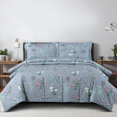 Malako Basel Blue/Grey Floral 100% Cotton King Size Bedding Set - MALAKO