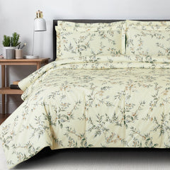 Malako Basel Off White Botanic 100% Cotton King Size Bedding Set - MALAKO