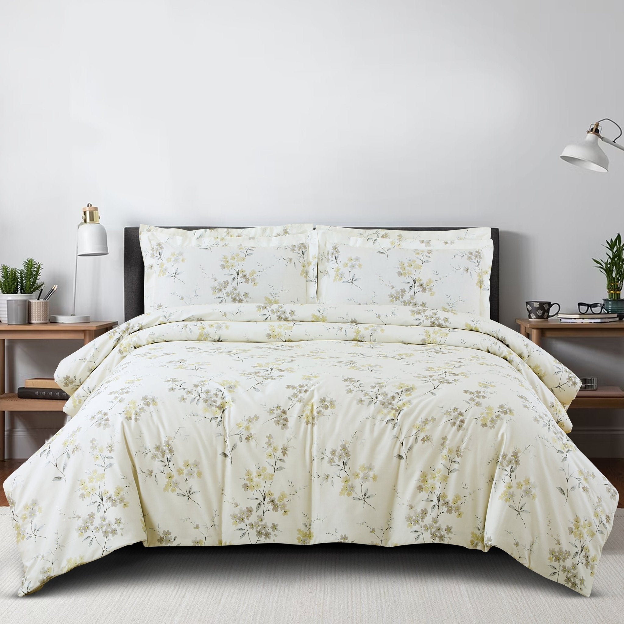 Malako Basel Off White Botanic 100% Cotton King Size Bedding Set - MALAKO