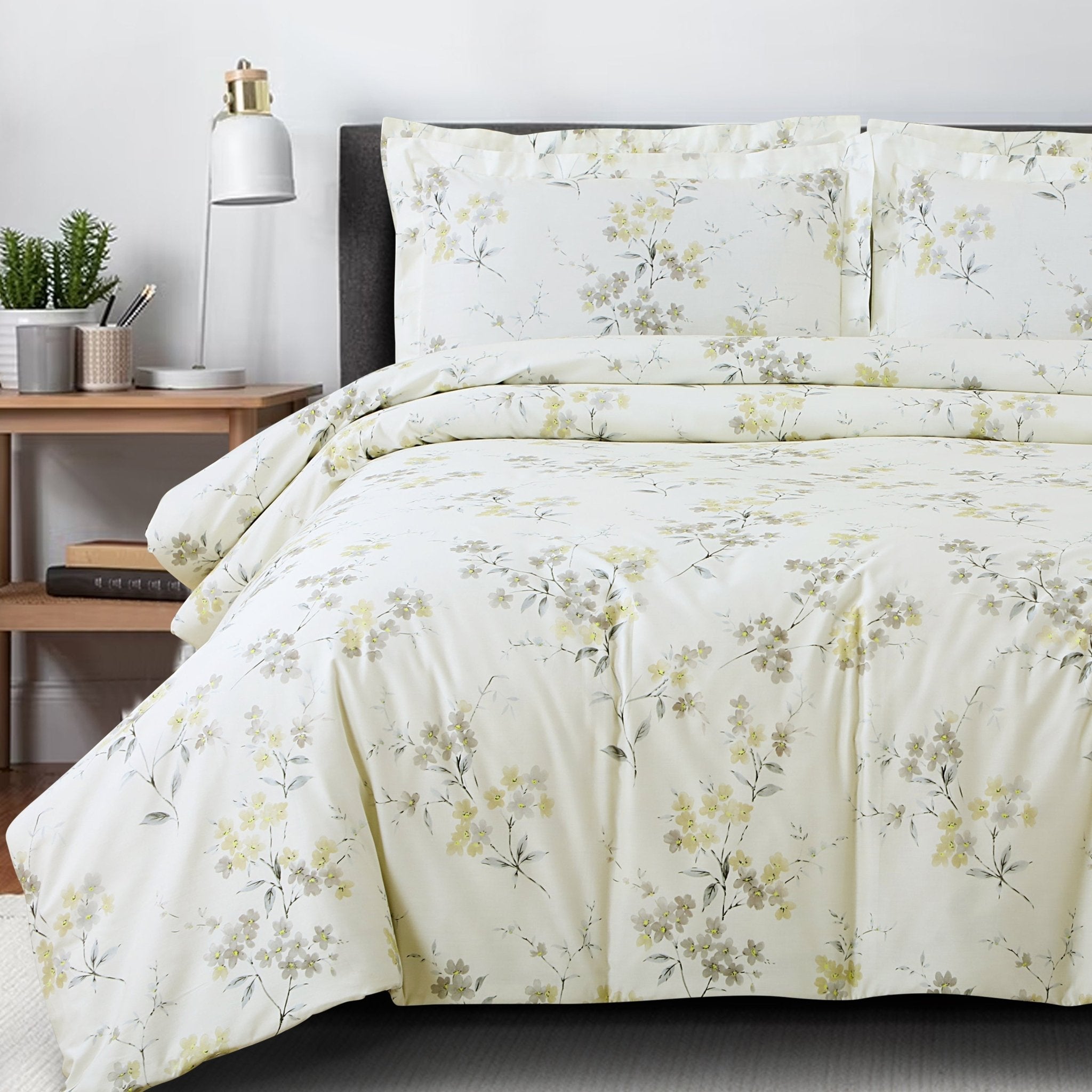 Malako Basel Off White Botanic 100% Cotton King Size Bedding Set - MALAKO