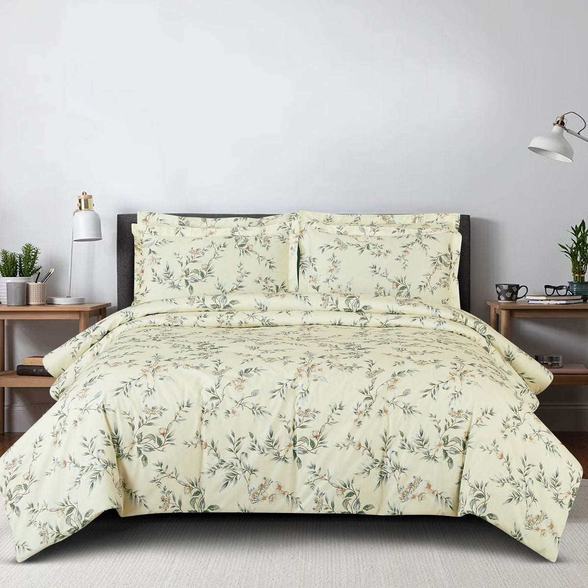 Malako Basel Off White Botanic 100% Cotton King Size Bedding Set - MALAKO