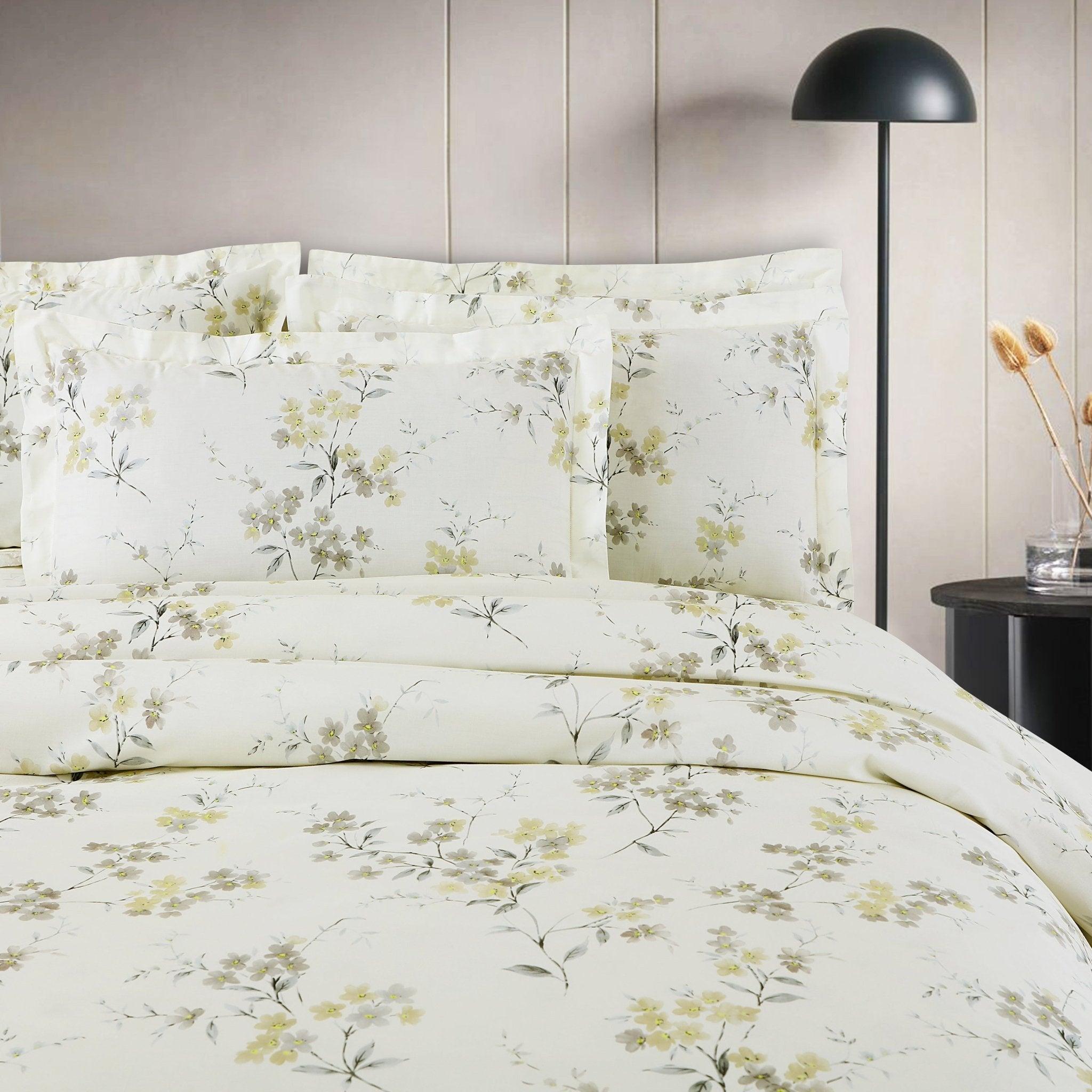 Malako Basel Off White Botanic 100% Cotton King Size Bedding Set - MALAKO