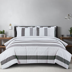 Malako Basel White & Grey Geometrical 100% Cotton King Size Bedding Set - MALAKO