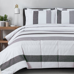 Malako Basel White & Grey Geometrical 100% Cotton King Size Bedding Set - MALAKO