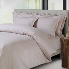 Malako Como Jacquard Almond Beige Checks 550 TC 100% Cotton King Size Bedding - MALAKO