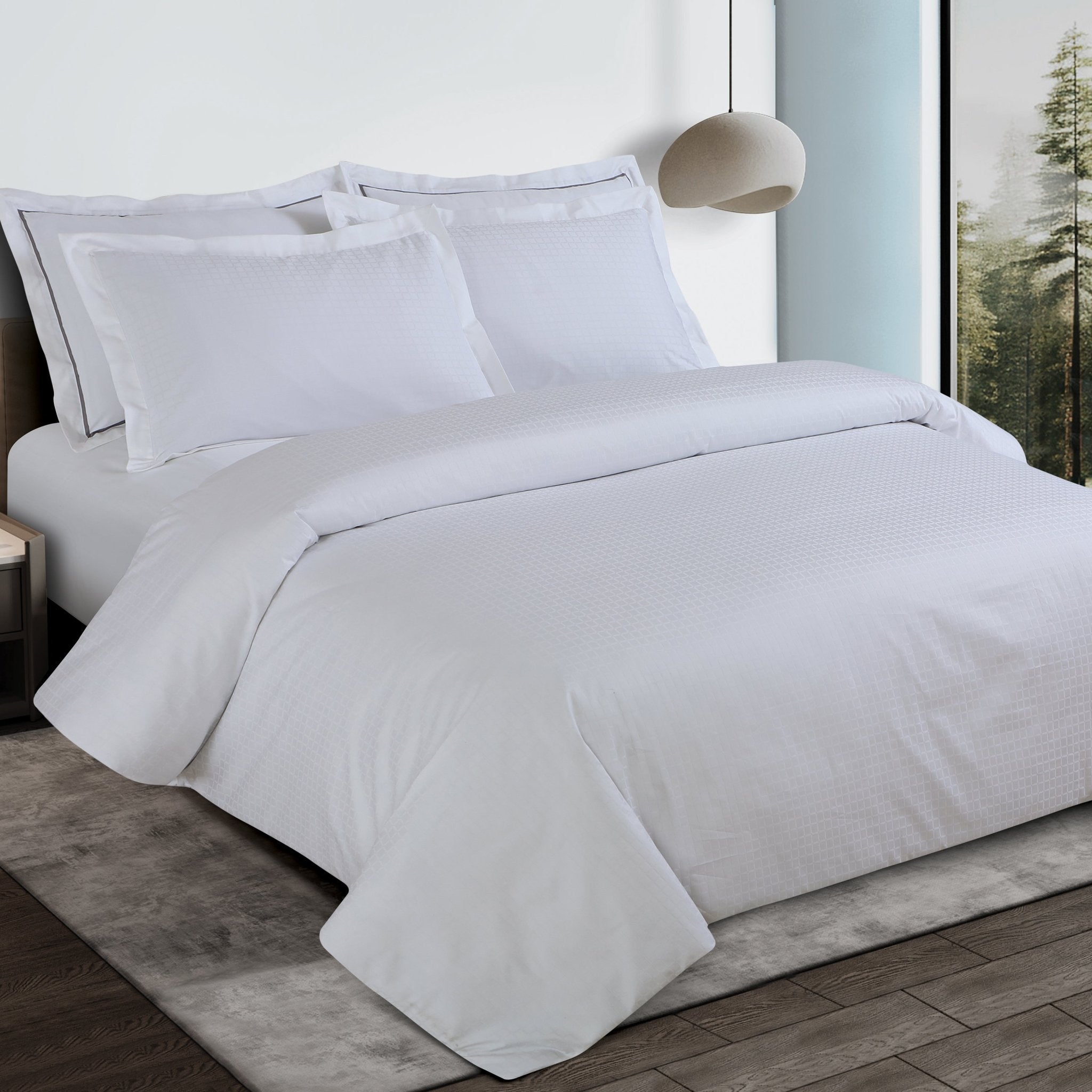 Malako Como Jacquard Brilliant White Checks 550 TC 100% Cotton King Size Bedding - MALAKO