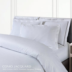 Malako Como Jacquard Brilliant White Checks 550 TC 100% Cotton King Size Bedding - MALAKO