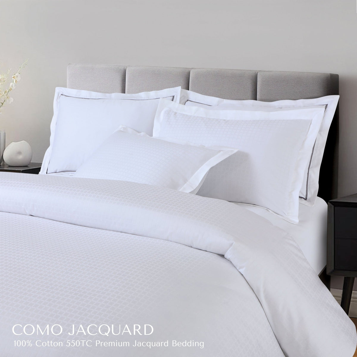 Malako Como Jacquard Brilliant White Checks 550 TC 100% Cotton King Size Bedding - MALAKO