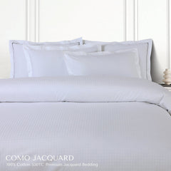 Malako Como Jacquard Brilliant White Checks 550 TC 100% Cotton King Size Bedding - MALAKO