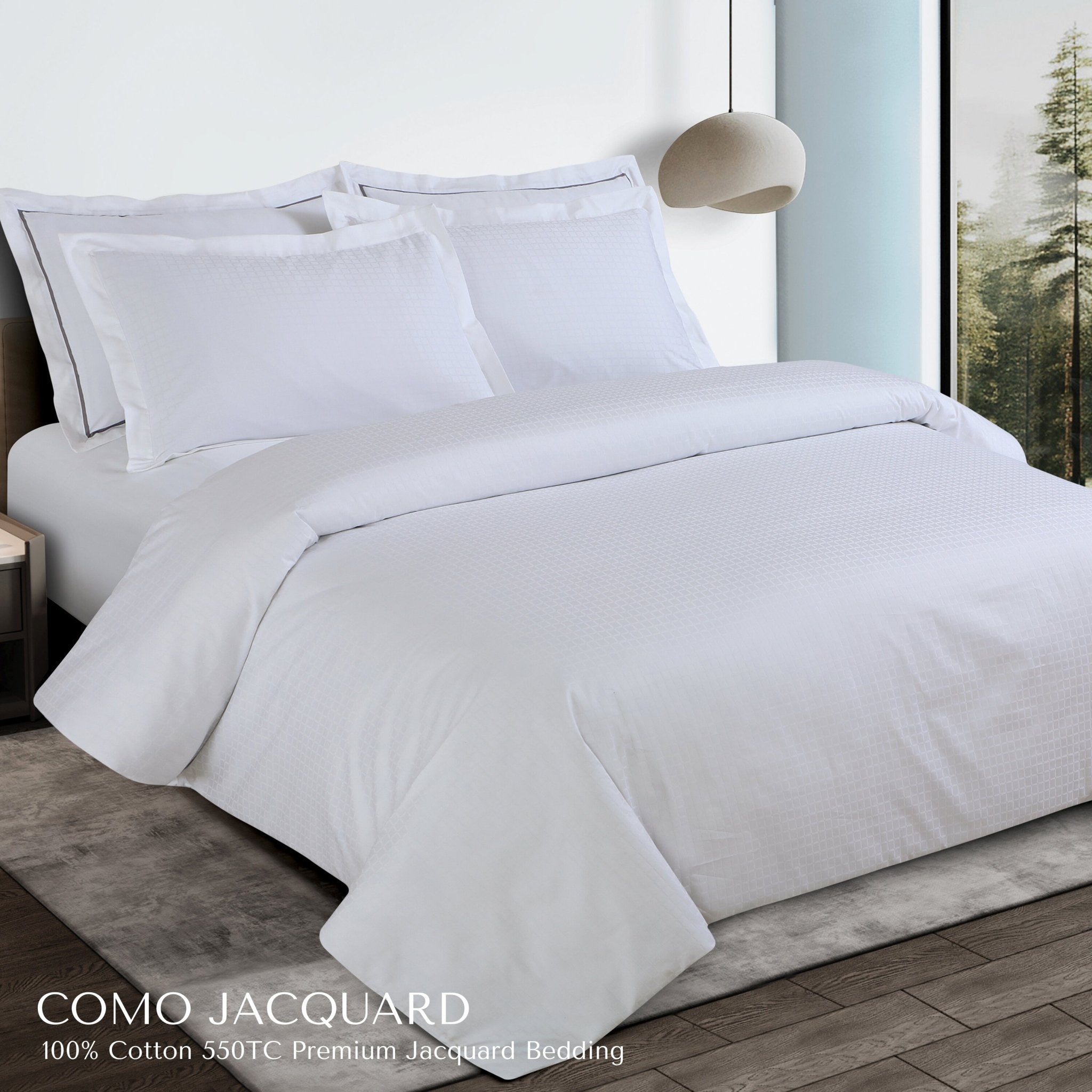 Malako Como Jacquard Brilliant White Checks 550 TC 100% Cotton King Size Bedding - MALAKO