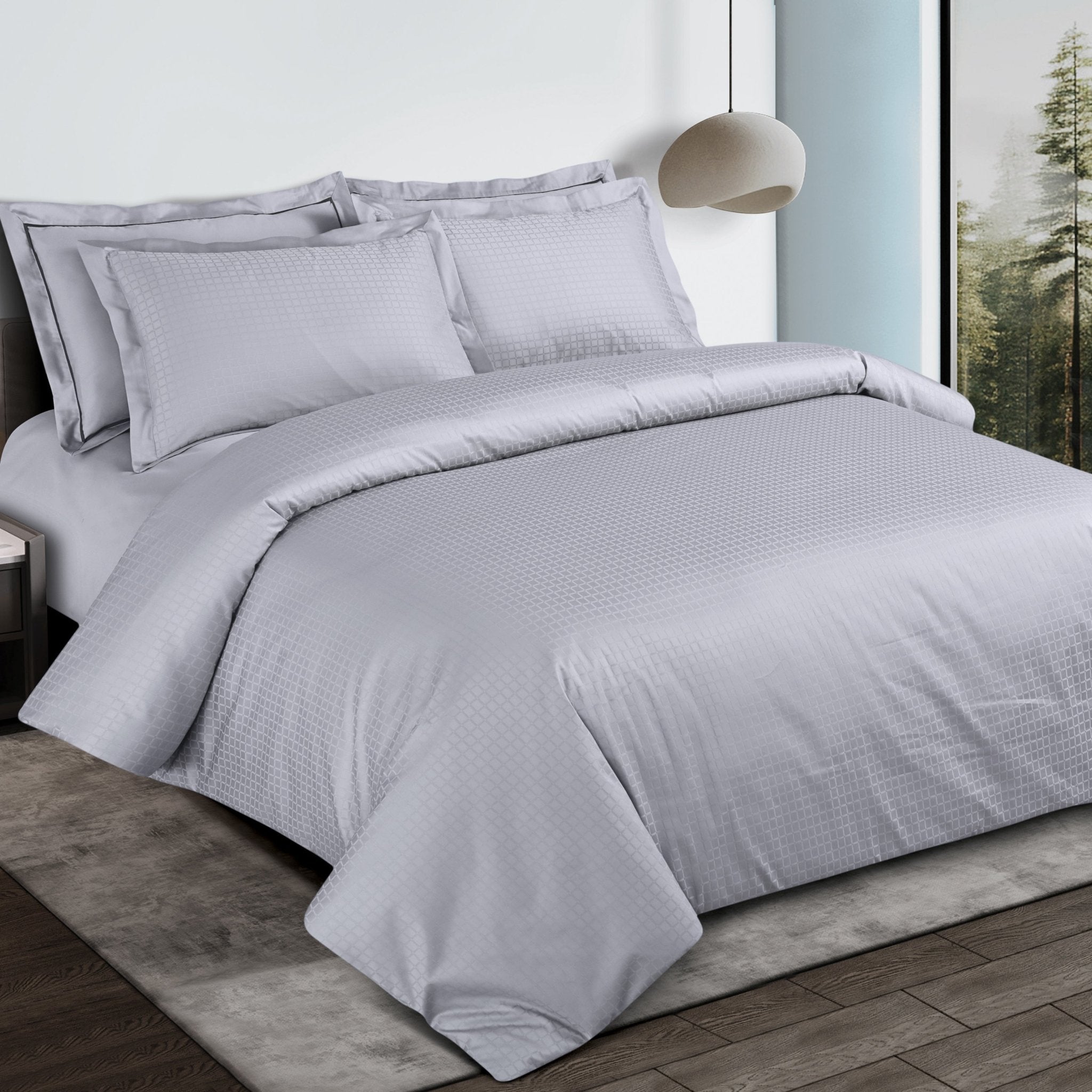 Malako Como Jacquard Checkered 550 TC 100% Cotton King Size Bedding - MALAKO