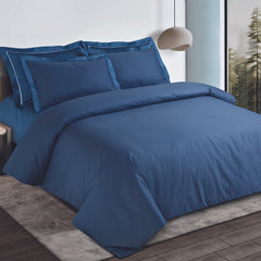 Malako Como Jacquard Majolica Blue Checks 550 TC 100% Cotton King Size Bedding - MALAKO