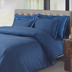 Malako Como Jacquard Majolica Blue Checks 550 TC 100% Cotton King Size Bedding - MALAKO