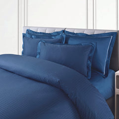 Malako Como Jacquard Majolica Blue Checks 550 TC 100% Cotton King Size Bedding - MALAKO