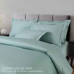 Malako Como Jacquard Mint Green Checks 550 TC 100% Cotton King Size Bedding - MALAKO