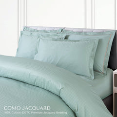 Malako Como Jacquard Mint Green Checks 550 TC 100% Cotton King Size Bedding - MALAKO