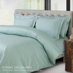 Malako Como Jacquard Mint Green Checks 550 TC 100% Cotton King Size Bedding - MALAKO