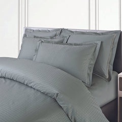 Malako Como Jacquard Olive Green Checks 550 TC 100% Cotton King Size Bedding - MALAKO