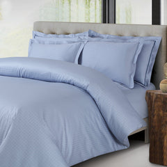 Malako Como Jacquard Pigeon Blue Checks 550 TC 100% Cotton King Size Bedding - MALAKO