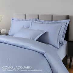 Malako Como Jacquard Pigeon Blue Checks 550 TC 100% Cotton King Size Bedding - MALAKO