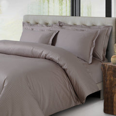 Malako Como Jacquard Taupe Brown Checks 550 TC 100% Cotton King Size Bedding - MALAKO