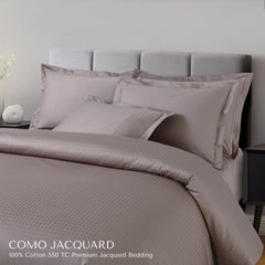 Malako Como Jacquard Taupe Brown Checks 550 TC 100% Cotton King Size Bedding - MALAKO