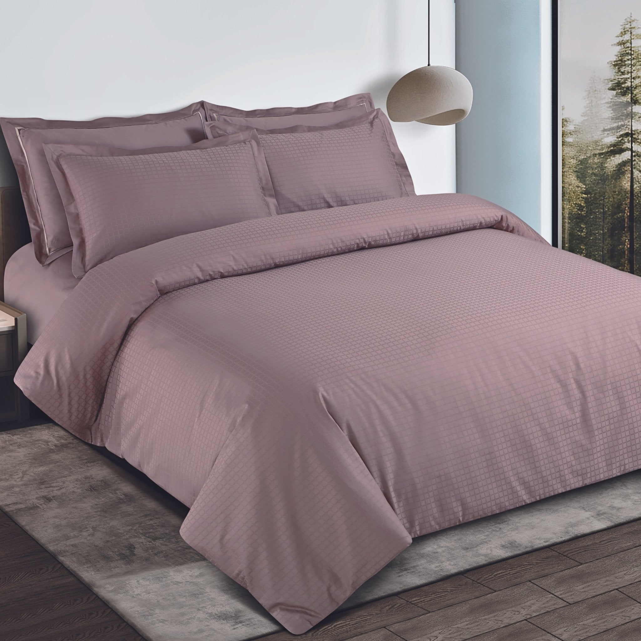 Malako Como Jacquard Wine Checks 550 TC 100% Cotton King Size Bedding - MALAKO