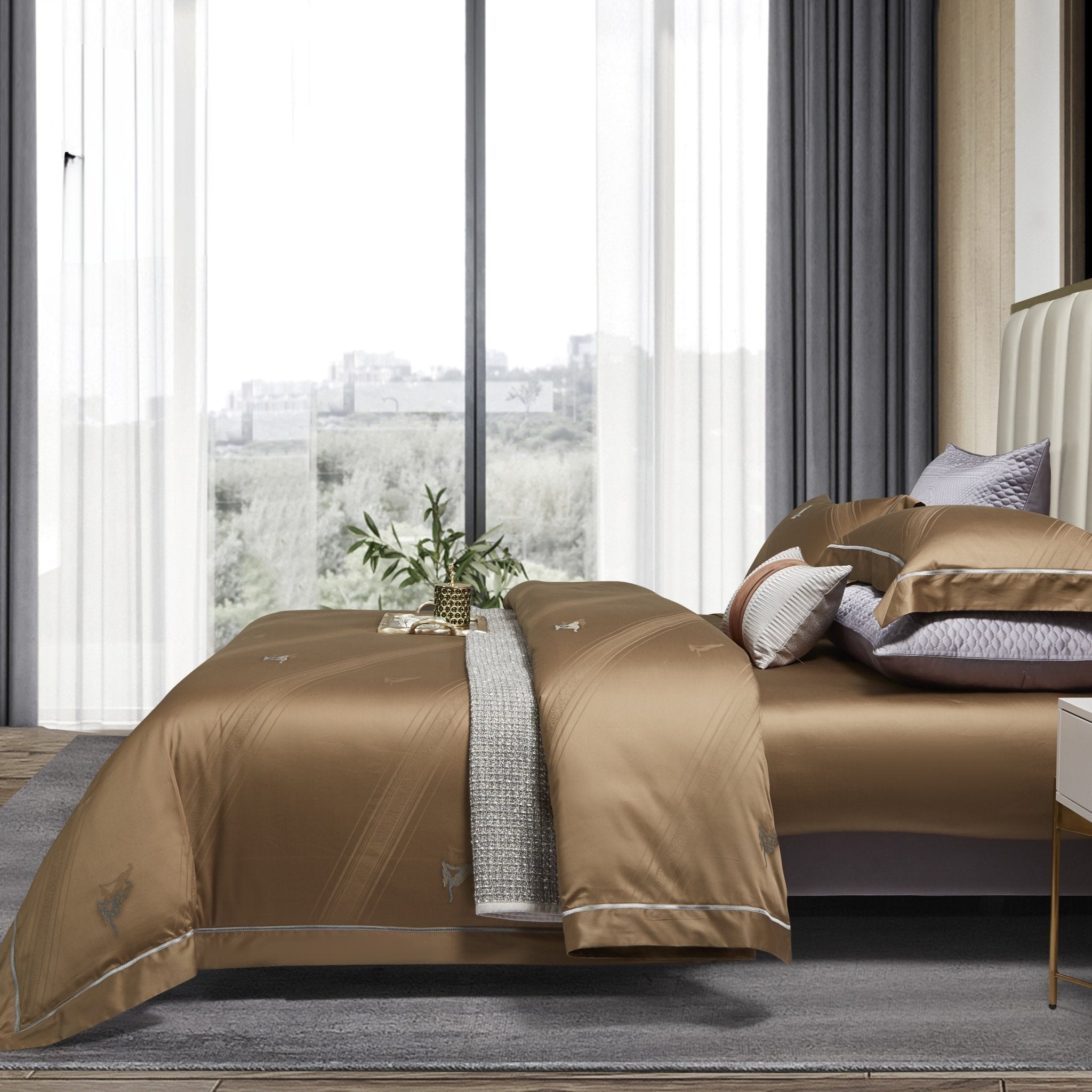 Malako Italian Opulence Brown Jacquard Super King Size 100% Cotton Bedding - MALAKO