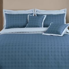 Malako Luxe 550 TC 100% Cotton Blue & Pigeon Blue Solid King Size Reversible Bedspread Set - MALAKO