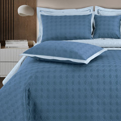 Malako Luxe 550 TC 100% Cotton Blue & Pigeon Blue Solid King Size Reversible Bedspread Set - MALAKO