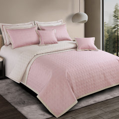 Malako Luxe 550 TC 100% Cotton Blush Pink & Beige Solid King Size Reversible Bedspread Set - MALAKO